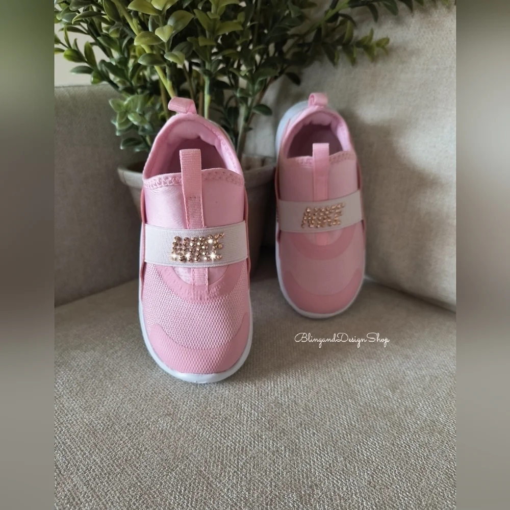 Bling Nike Flex Runner 4 Baby Toddler Girl Shoes Pink Customized Nikes With Gold